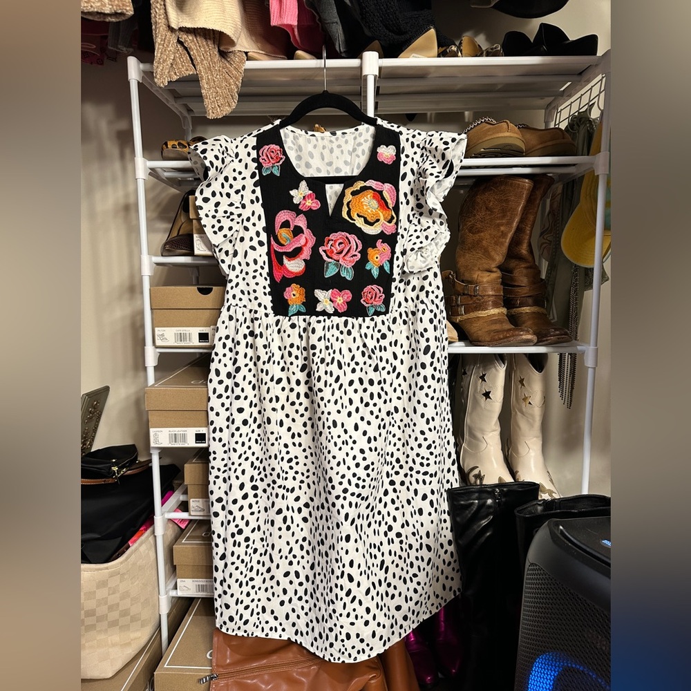 Ruffle Sleeve Embroidered Dress